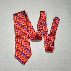 TED BAKER Silk Check Tie Necktie Red Orange Blue Purple Coral